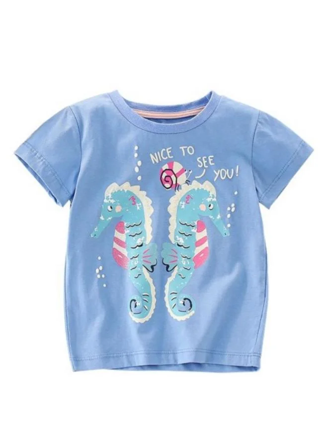 YUNIQEE Blue Printed Short Sleeve Crew Neck T-Shirt