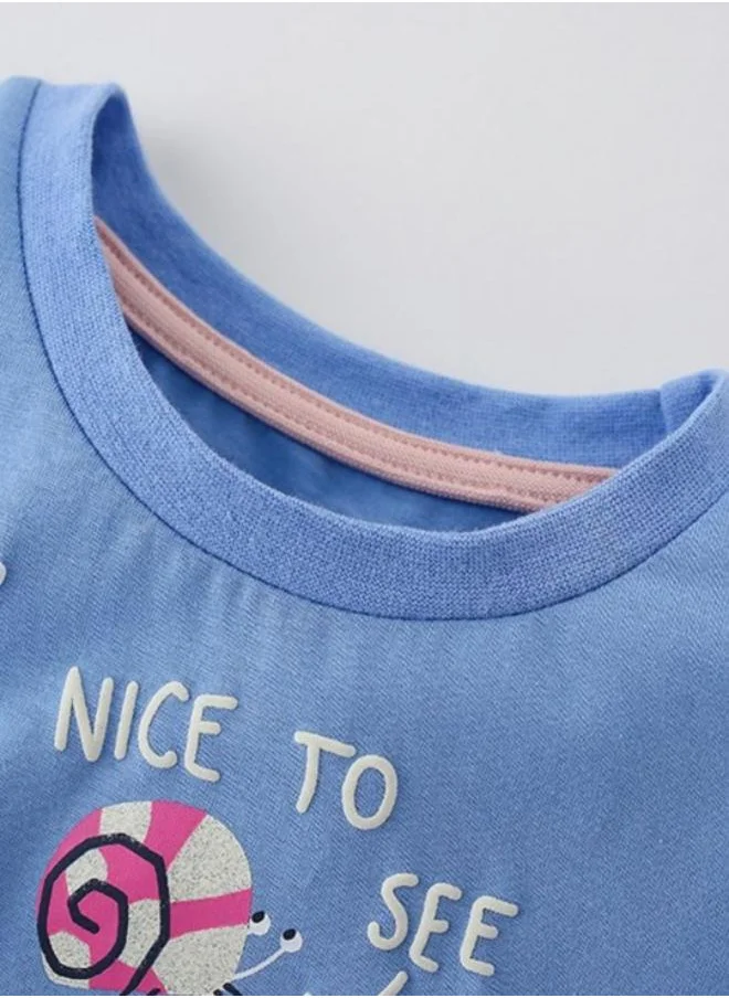 YUNIQEE Blue Printed Short Sleeve Crew Neck T-Shirt