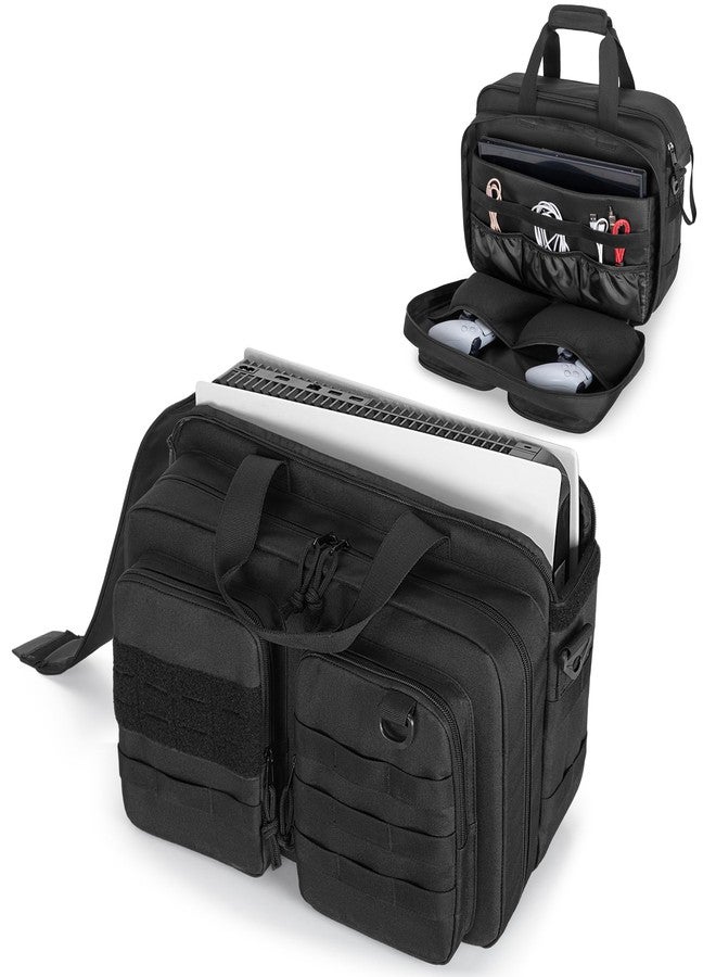 PGmoon Travel Case Compatible with PS5 / PS4 Console, Protective Carrying Case Storage Bag for Controllers, Game Discs and More Accessories, Black (Patent Design) - Image 1