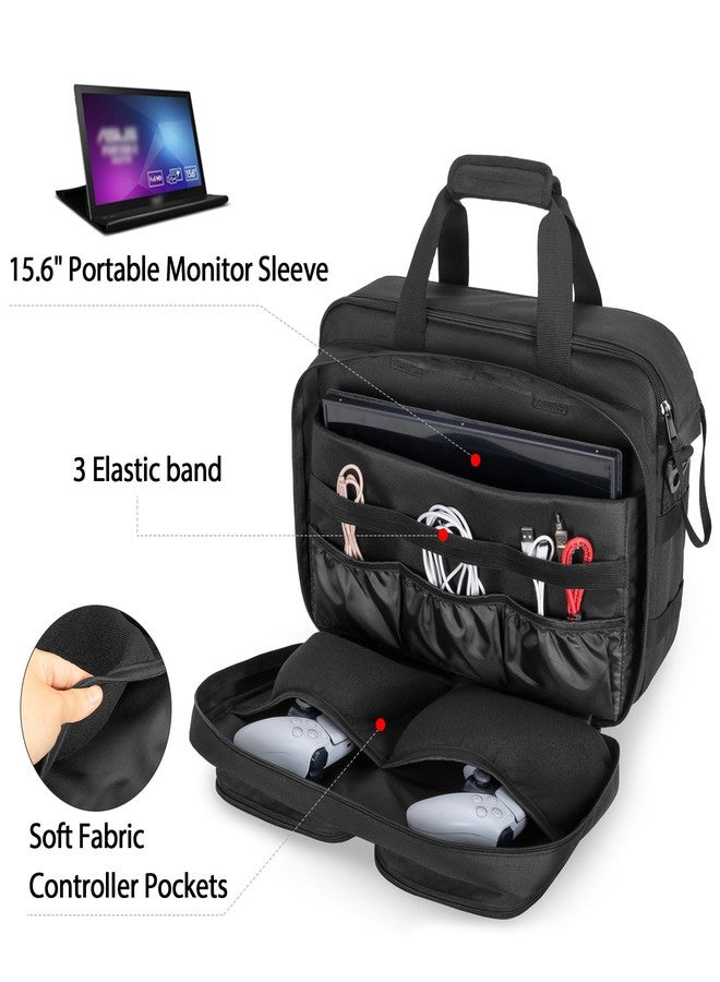 PGmoon Travel Case Compatible with PS5 / PS4 Console, Protective Carrying Case Storage Bag for Controllers, Game Discs and More Accessories, Black (Patent Design) - Image 3