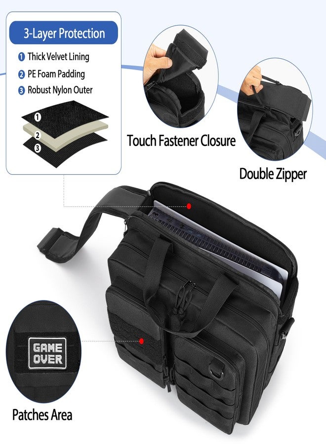 PGmoon Travel Case Compatible with PS5 / PS4 Console, Protective Carrying Case Storage Bag for Controllers, Game Discs and More Accessories, Black (Patent Design) - Image 2