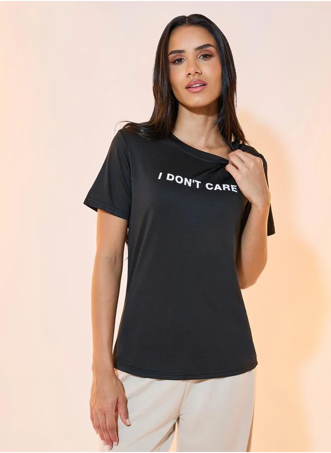 Styli Slogan Text Detail Regular Fit T-Shirt
