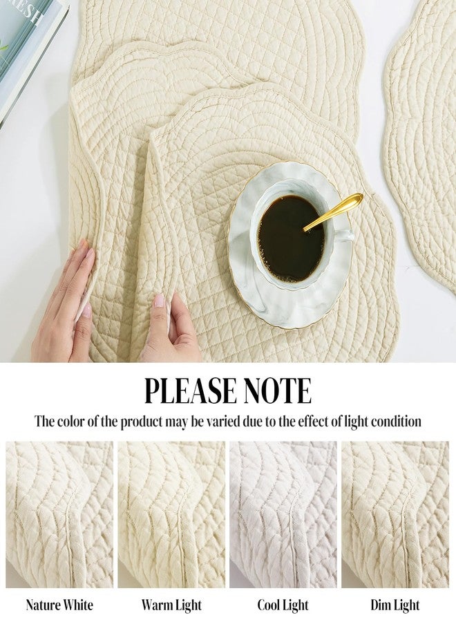 HOMBYS Quilted Placemats Set of 6 Washable Round Placemats for Kitchen Table-100% Cotton Fabric 14 Inch Round Table Mats, Cotton Fabric with Microfiber Filling, (14"x14", Flax) - Image 3