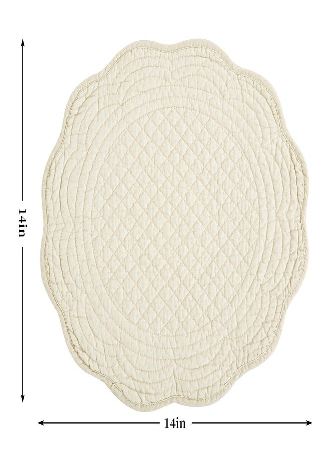 HOMBYS Quilted Placemats Set of 6 Washable Round Placemats for Kitchen Table-100% Cotton Fabric 14 Inch Round Table Mats, Cotton Fabric with Microfiber Filling, (14"x14", Flax) - Image 2