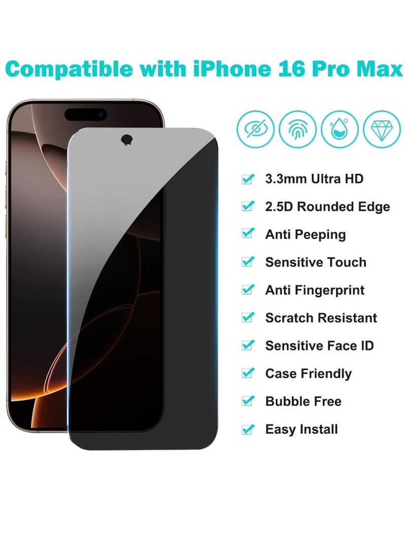 vesus [3+3 Pack] Privacy Screen Protector with Camera Lens Protector for iPhone 16 Pro Max 6.9" â€“ [Full Coverage] [Anti-Spy] [9H Hardness] [Edge Protection] [Easy Installation] [Bubble-Free] - Image 2