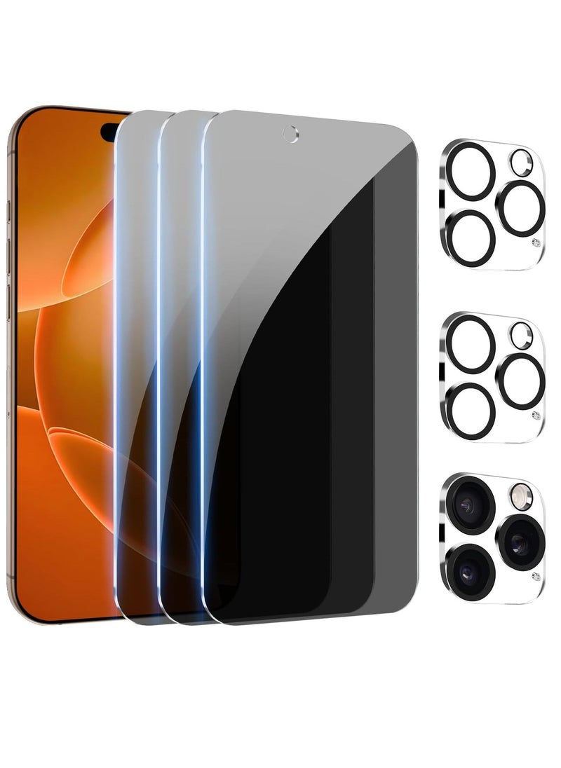 vesus [3+3 Pack] Privacy Screen Protector with Camera Lens Protector for iPhone 16 Pro Max 6.9" â€“ [Full Coverage] [Anti-Spy] [9H Hardness] [Edge Protection] [Easy Installation] [Bubble-Free] - Image 1