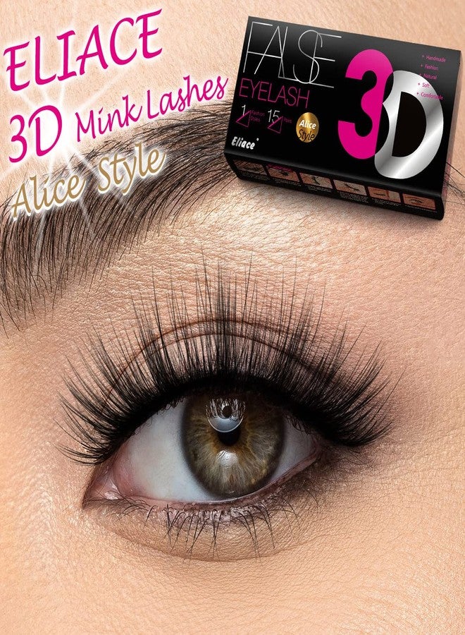 Eliace False Eyelashes Natural look Cat Eye Lashes Wispy Strips 3D Mink Lashes Fake Eyelashes Volume Fluffy Thick,Thin Soft Band Comfortable Dramatic Cross Wispy Lash Reusable,15 Pairs Alice Style - Image 4