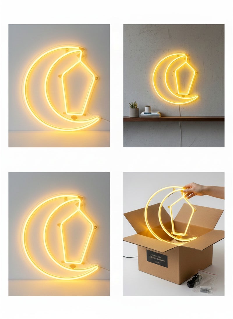 زينة رمضان سلسلة LED أضواء الفوانيس ستائر زخرفية ديكورات العطلات مثالية لرمضان (هلال مع فانوس) 60 سم - Image 2