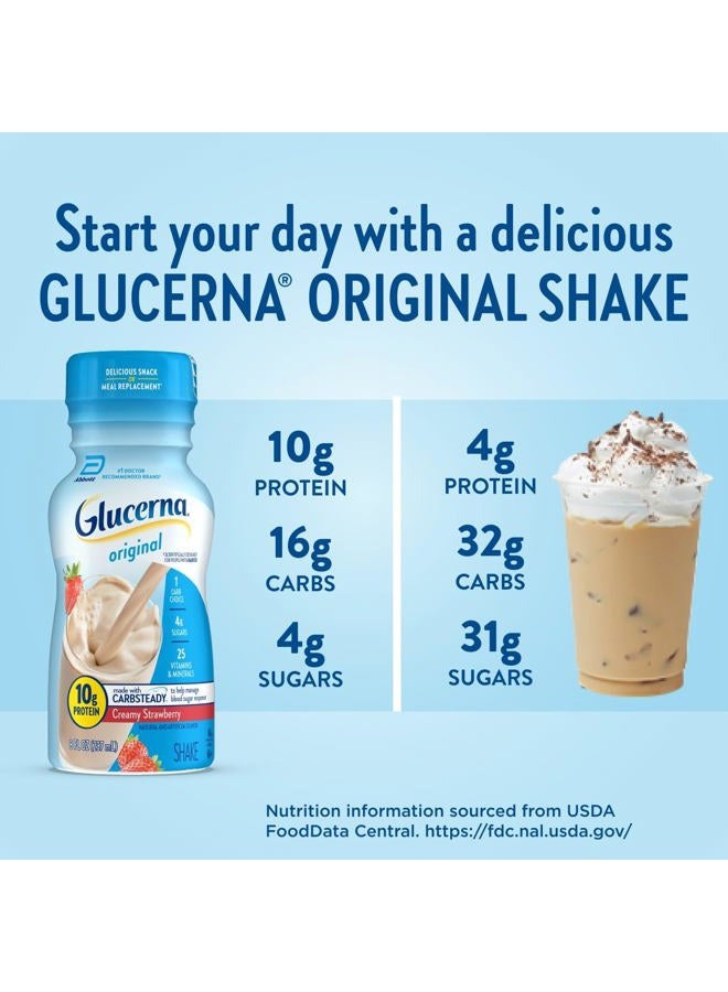 Glucerna شيك رعاية السكري الأصلي، نكهة الفراولة الكريمية، بديل الوجبة لمرضى السكري لدعم إدارة مستوى السكر في الدم، 10 جرام بروتين، 180 سعرة حرارية، جاهز للشرب، زجاجة سعة 8 أونصات، 24 عبوة - Image 5
