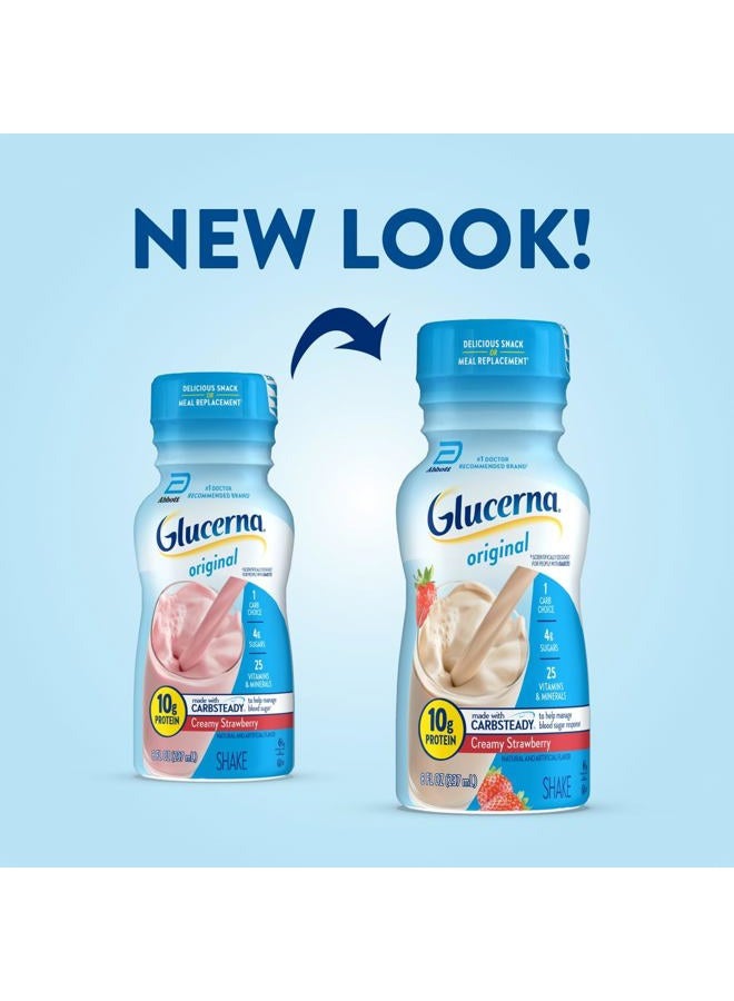 Glucerna شيك رعاية السكري الأصلي، نكهة الفراولة الكريمية، بديل الوجبة لمرضى السكري لدعم إدارة مستوى السكر في الدم، 10 جرام بروتين، 180 سعرة حرارية، جاهز للشرب، زجاجة سعة 8 أونصات، 24 عبوة - Image 2
