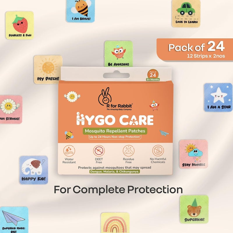أر فور رابيت R FOR RABBIT Hygocare لصقات طارد البعوض للأطفال 100% طبيعي حماية كاملة لمدة 24 ساعة من حمى الضنك والملاريا والشيكونغونيا (عبوة من 24) - Image 2