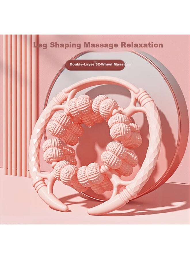 Dweck Dewik Leg Massager Circular Calf Roller Muscle Relaxation Roller Massager Double Row 32 Wheels Pink - Image 1