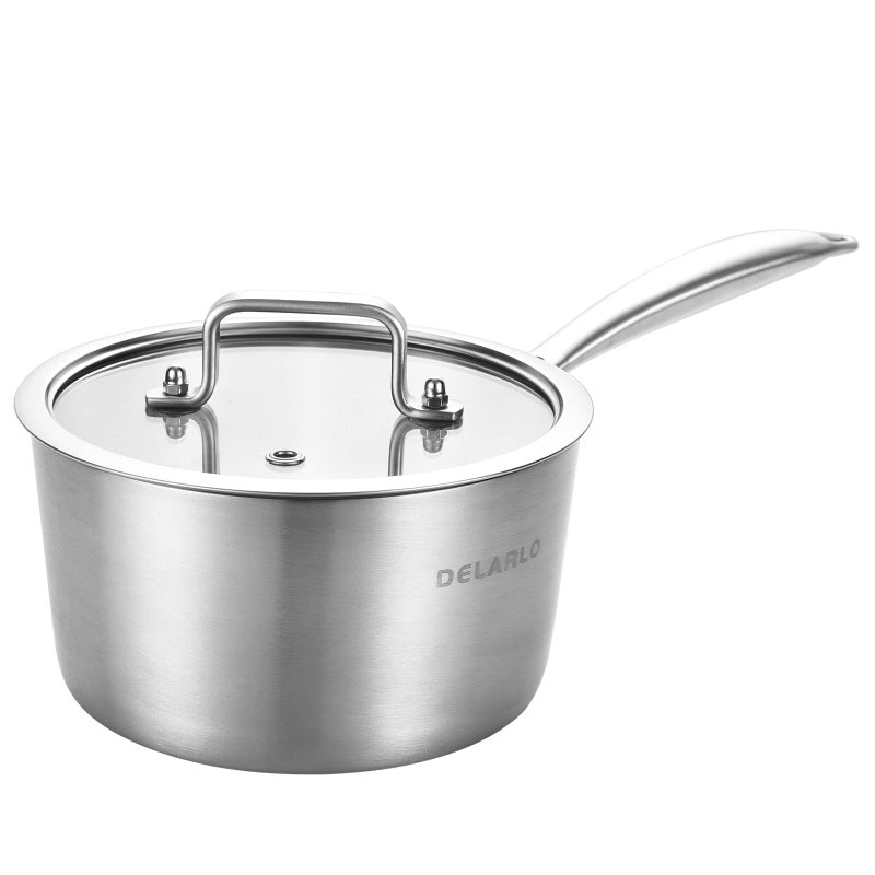 DELARLO Whole Body TriPly Stainless Steel 3 Quart Saucepan with Lid Oven Safe 600 Heavy Duty Saucier Pan 3 Quart Fast and Even Heat Kitchen and Dining Sauce Pot Induction PotLids 300