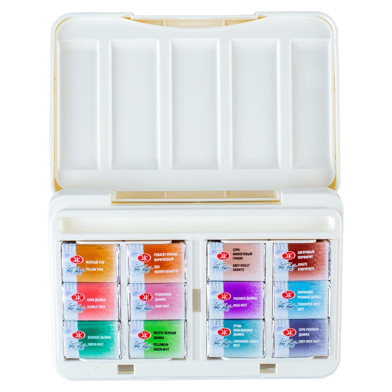 White Nights Professional Watercolor Set 12 Full Pans of Granulating and Natural Earth Colors, Extra Fine Artist Grade Pigments, Vibrant Lightfast Colors in Portable Durable Plastic Box by Nevskaya Palitra - Image 2