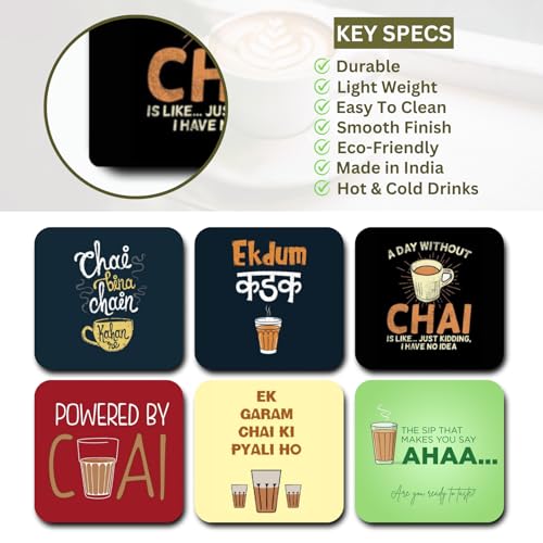 RADIQORE Coaster Set of 6 Beautiful Wooden Tea Coasters with Coaster Stand Designer Coaster Set fit for Tea Cups, Coffee Mugs and Glasses, 6 pc Round 3.5 x 3.5 inch (Design 2) - Image 5