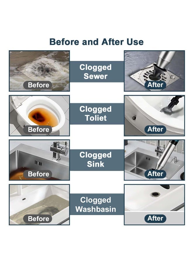 أنمي مكبس مرحاض الهواء استنزاف الناسف بندقية ، ارتفاع ضغط استنزاف راسيا الغطاس مع 5 رؤساء حمام من الفولاذ المقاوم للصدأ نعرات أداة تسد مزيل المرحاض مضخة نظافة ل الطابق استنزاف دش بالوعة حوض - Image 4