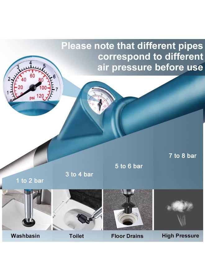 أنمي مكبس مرحاض الهواء استنزاف الناسف بندقية ، ارتفاع ضغط استنزاف راسيا الغطاس مع 5 رؤساء حمام من الفولاذ المقاوم للصدأ نعرات أداة تسد مزيل المرحاض مضخة نظافة ل الطابق استنزاف دش بالوعة حوض - Image 5