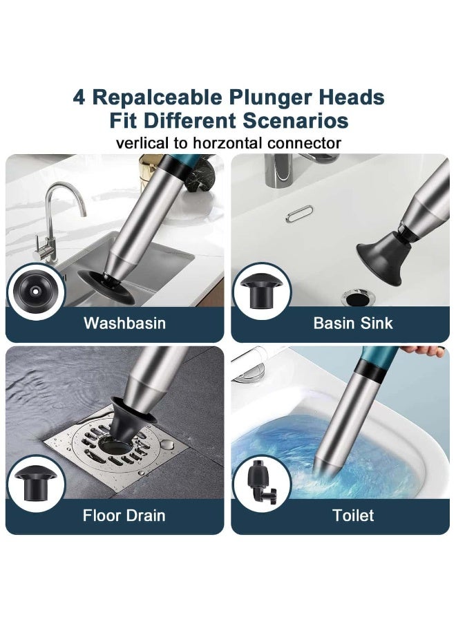 أنمي مكبس مرحاض الهواء استنزاف الناسف بندقية ، ارتفاع ضغط استنزاف راسيا الغطاس مع 5 رؤساء حمام من الفولاذ المقاوم للصدأ نعرات أداة تسد مزيل المرحاض مضخة نظافة ل الطابق استنزاف دش بالوعة حوض - Image 3