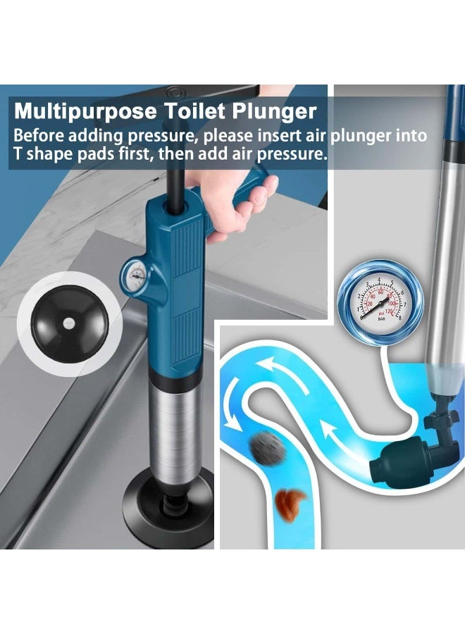 أنمي مكبس مرحاض الهواء استنزاف الناسف بندقية ، ارتفاع ضغط استنزاف راسيا الغطاس مع 5 رؤساء حمام من الفولاذ المقاوم للصدأ نعرات أداة تسد مزيل المرحاض مضخة نظافة ل الطابق استنزاف دش بالوعة حوض - Image 2