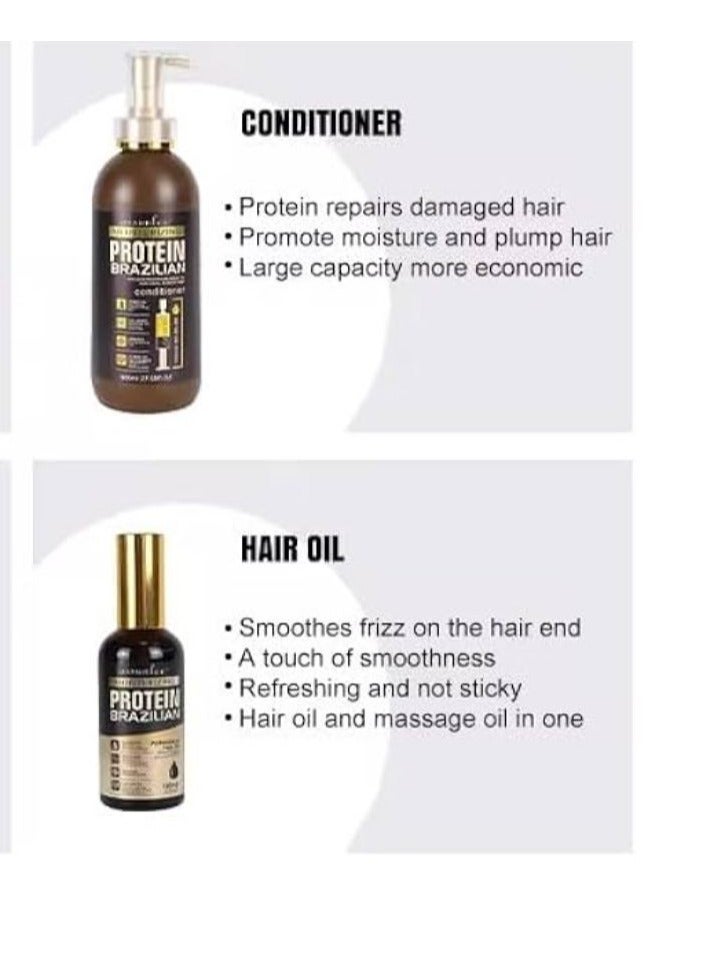 Protein Queen Moisturizing Protein Brazilian Professional Treatment for Repair, Nourishment & Beauty, Shampoo, Conditioner, Hair Mask and Hair Oil (Set of 4)  - Image 2