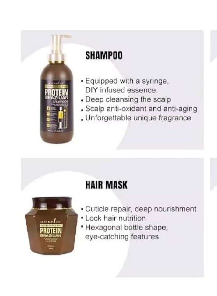 Protein Queen Moisturizing Protein Brazilian Professional Treatment for Repair, Nourishment & Beauty, Shampoo, Conditioner, Hair Mask and Hair Oil (Set of 4)  - Image 3