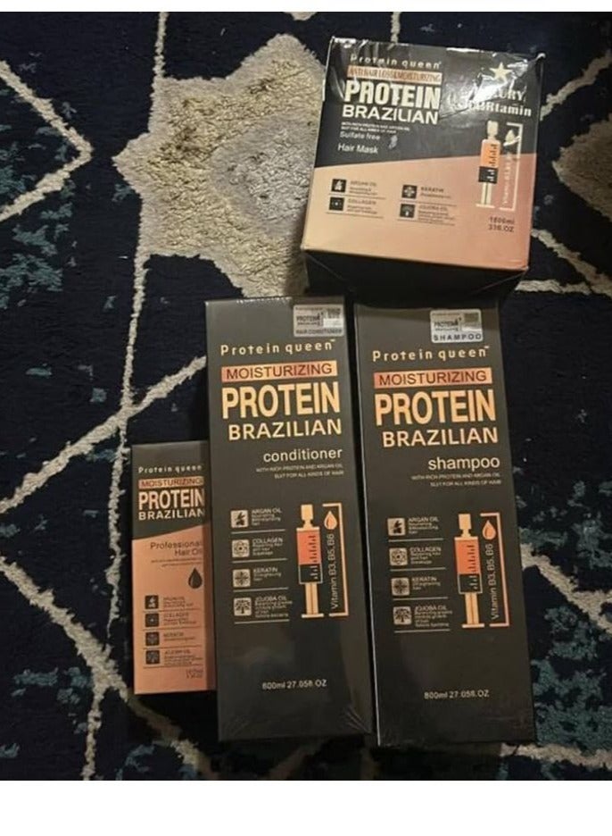 Protein Queen Moisturizing Protein Brazilian Professional Treatment for Repair, Nourishment & Beauty, Shampoo, Conditioner, Hair Mask and Hair Oil (Set of 4)  - Image 5