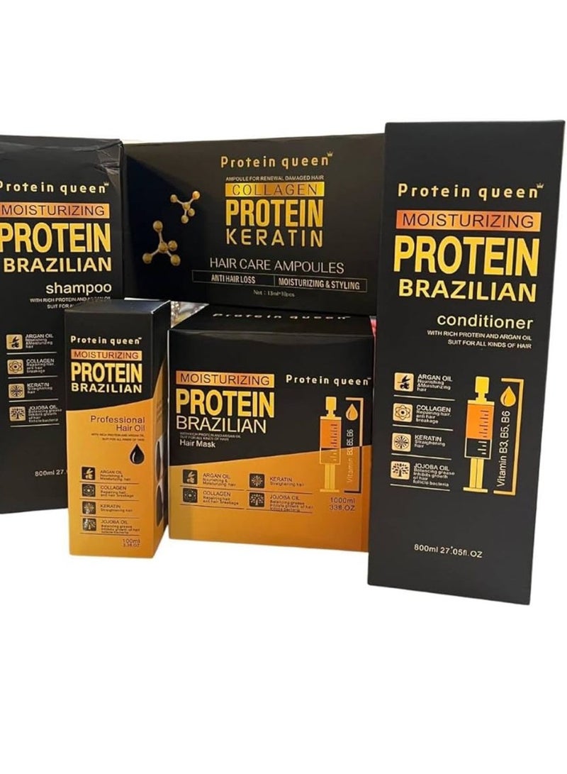 Protein Queen Moisturizing Protein Brazilian Professional Treatment for Repair, Nourishment & Beauty, Shampoo, Conditioner, Hair Mask and Hair Oil (Set of 4)  - Image 4