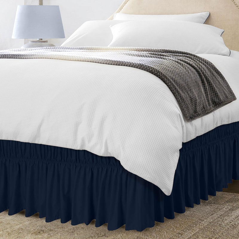 Utopia Bedding Twin Elastic Bed Ruffle Easy Wrap Around Ruffle Microfiber Bed Skirt with Adjustable Elastic Belt 16 Inch Tailored Drop Hotel Quality Bedskirt Fade Resistant Twin Navy