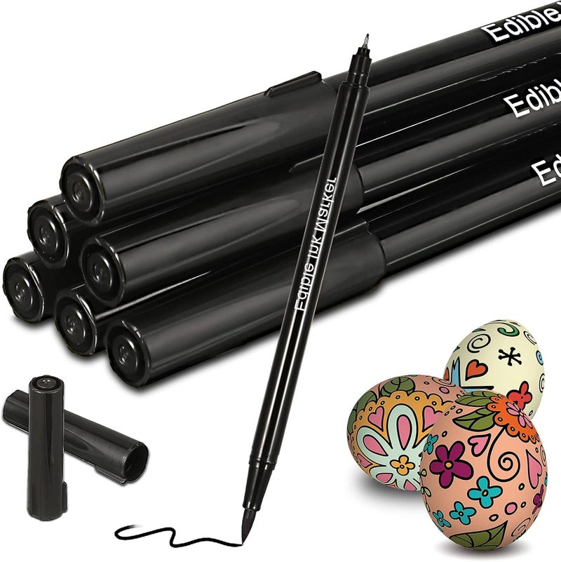 comfrt 6 Pieces Fine Tip Edible Markers for Cookie Decorating Double Sided Edible Pens Cake Paint Color Marker Double Sided Writer Thick Fine Tip for Painting (Black) - Image 1