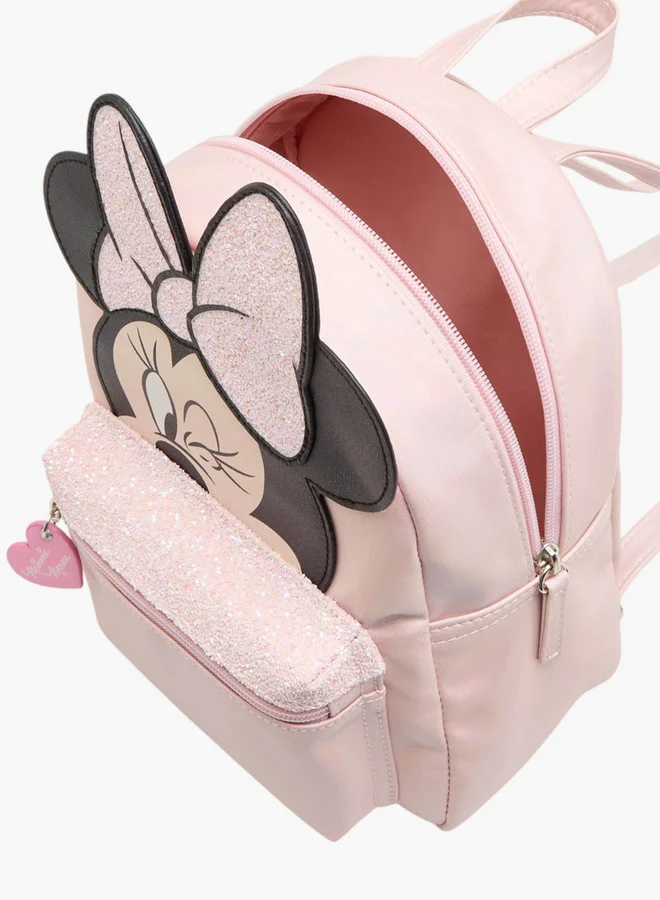 Disney Minnie Mouse Applique Backpack with Adjustable Straps and Zip Closure
