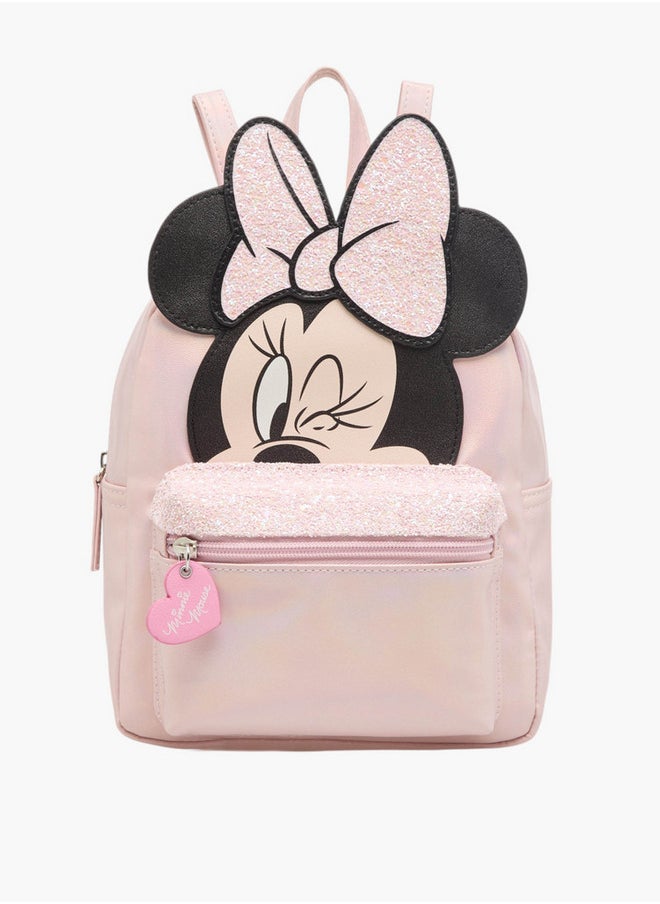 Disney Minnie Mouse Applique Backpack with Adjustable Straps and Zip Closure  - Image 1