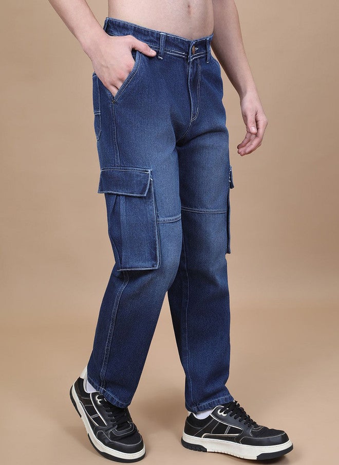 Hence Men Regular Fit Cargo Jeans with 6 Pockets in Dark Shade - Image 2