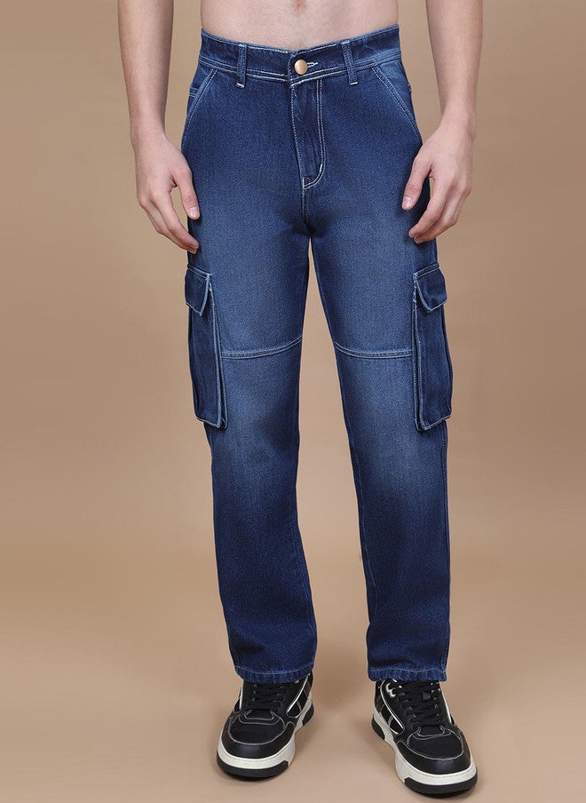 Hence Men Regular Fit Cargo Jeans with 6 Pockets in Dark Shade - Image 1