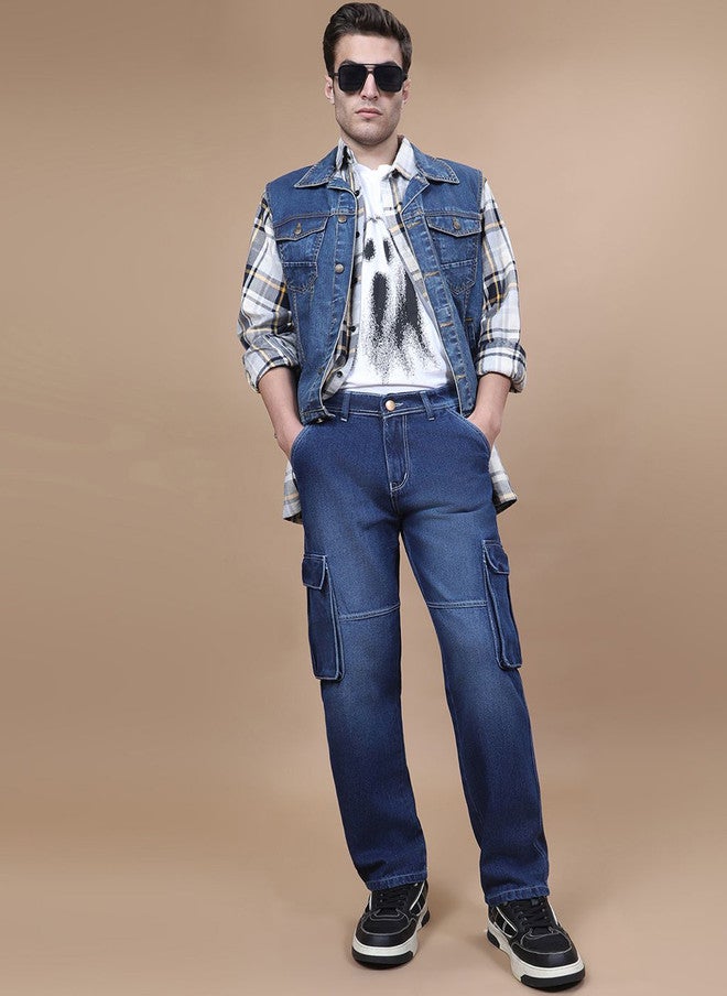 Hence Men Regular Fit Cargo Jeans with 6 Pockets in Dark Shade - Image 5