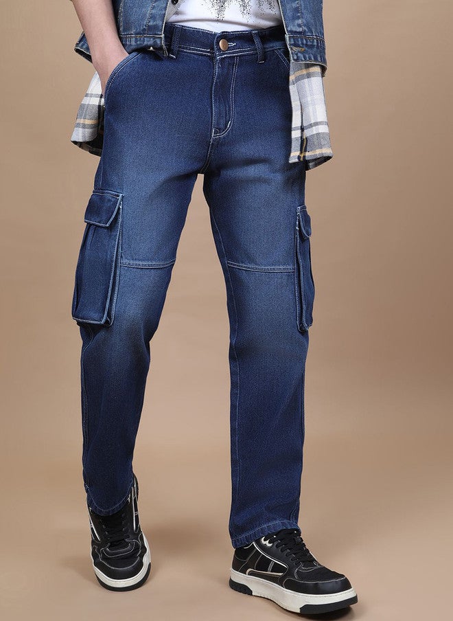 Hence Men Regular Fit Cargo Jeans with 6 Pockets in Dark Shade - Image 4