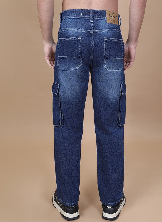 Hence Men Regular Fit Cargo Jeans with 6 Pockets in Dark Shade - Image 3