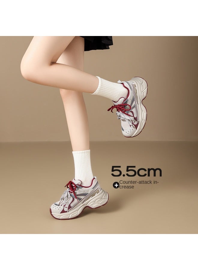 ZHR Double Lace Design】platform Elevator Sneakers, Spring And Summer Soft-sole Cushioned Dad Shoes, Women's Casual Shoes - Image 5
