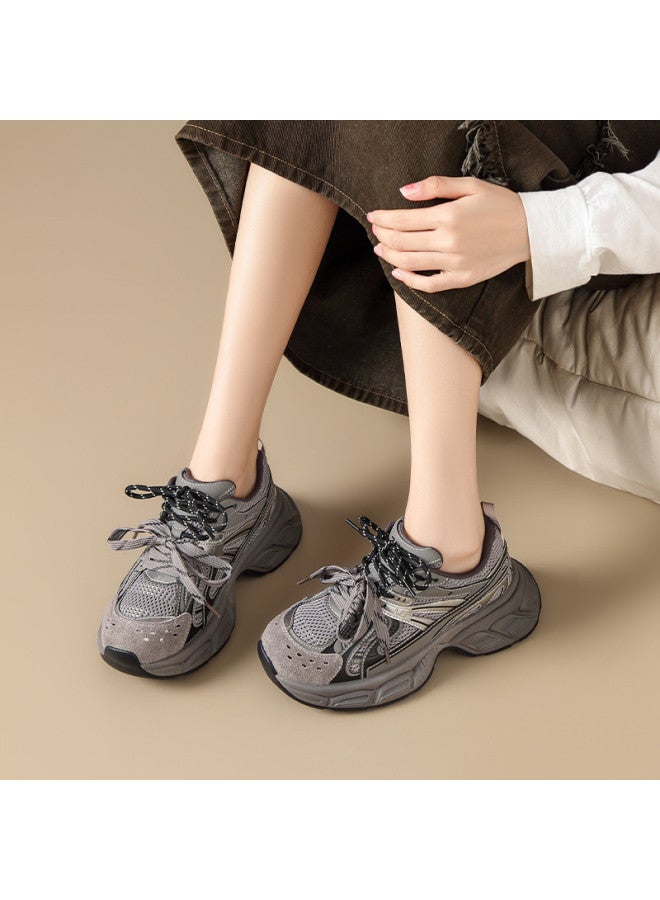 ZHR Double Lace Design】platform Elevator Sneakers, Spring And Summer Soft-sole Cushioned Dad Shoes, Women's Casual Shoes - Image 3