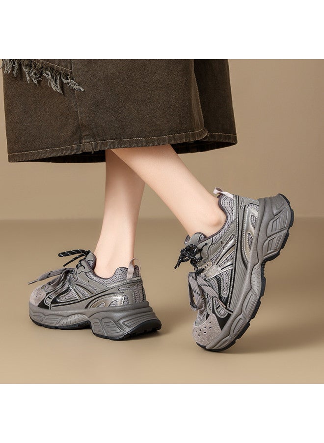 ZHR Double Lace Design】platform Elevator Sneakers, Spring And Summer Soft-sole Cushioned Dad Shoes, Women's Casual Shoes - Image 4