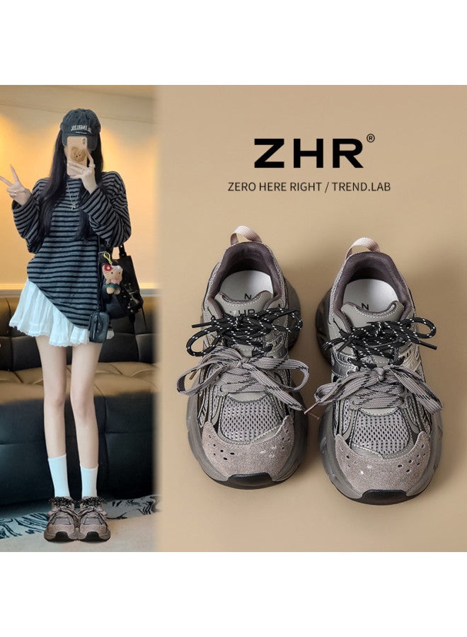 ZHR Double Lace Design】platform Elevator Sneakers, Spring And Summer Soft-sole Cushioned Dad Shoes, Women's Casual Shoes - Image 2