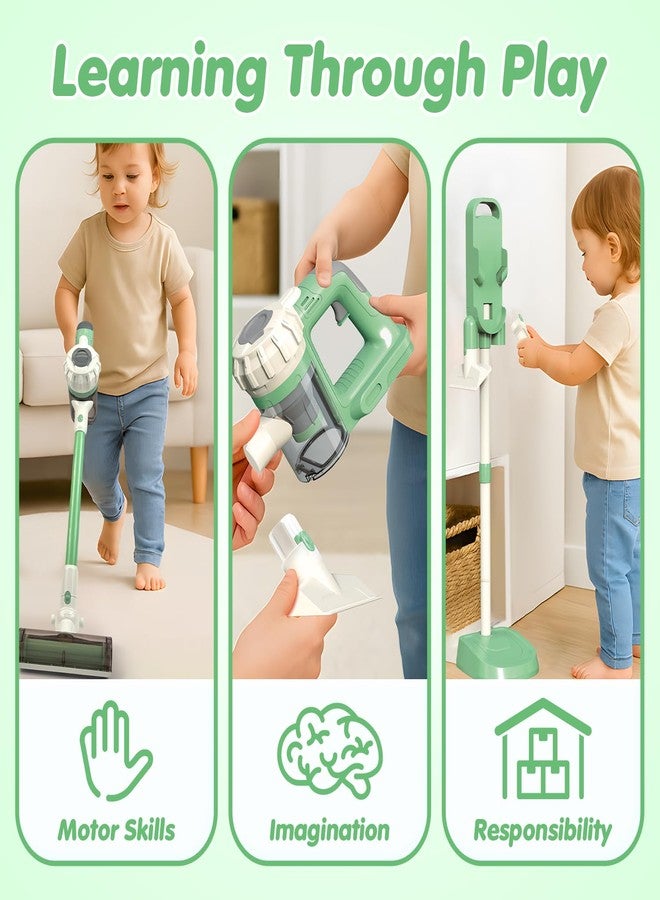 BAYMI 3-in-1 Kids Vacuum that Really Works – Working Toddler Vacuum Cleaner with Real Suction, Montessori Pretend Play Cleaning Toy Gift Set for Boys and Girls Ages 3+ (Green) - Image 4