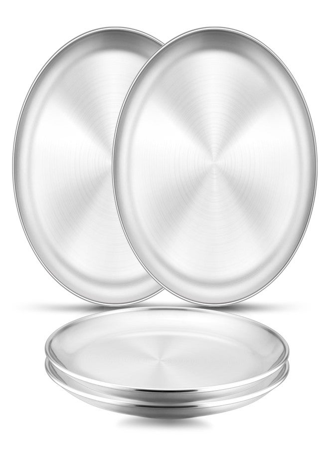 E-far 4-Piece Stainless Steel Plates, 9 Inch Metal Dinner Plates Dishes for Home, Picnic, Outdoor Camping, Healthy & Non-Toxic, Shatterproof & Dishwasher Safe - Image 1