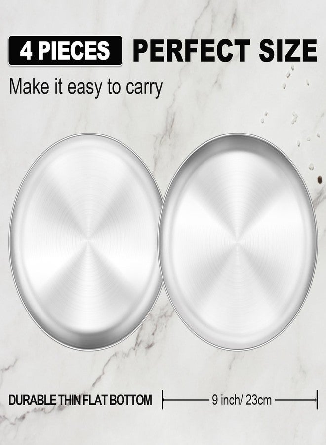 E-far 4-Piece Stainless Steel Plates, 9 Inch Metal Dinner Plates Dishes for Home, Picnic, Outdoor Camping, Healthy & Non-Toxic, Shatterproof & Dishwasher Safe - Image 2