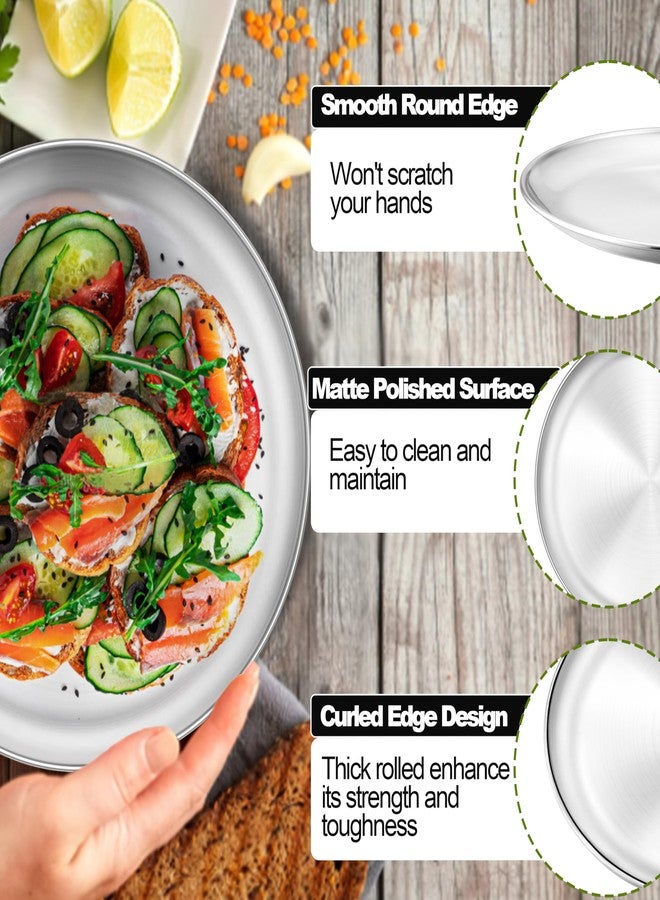 E-far 4-Piece Stainless Steel Plates, 9 Inch Metal Dinner Plates Dishes for Home, Picnic, Outdoor Camping, Healthy & Non-Toxic, Shatterproof & Dishwasher Safe - Image 3