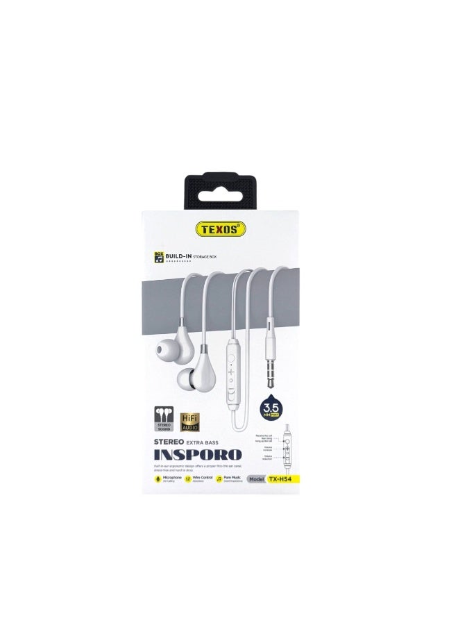 تيكسو TEXOS Insporo TX-H54 Stereo Extra Bass Earphones with 3.5mm Jack - Image 1