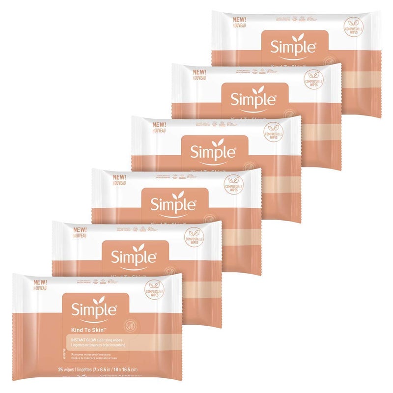 Simple Skin Care - Facial Cleansing Wipes, 25 Count, Instant Glow & Defend, Compostable, Skin Brightening, Moisturizing, Free of Harsh Chemicals, PETA Cruelty-Free - Image 2