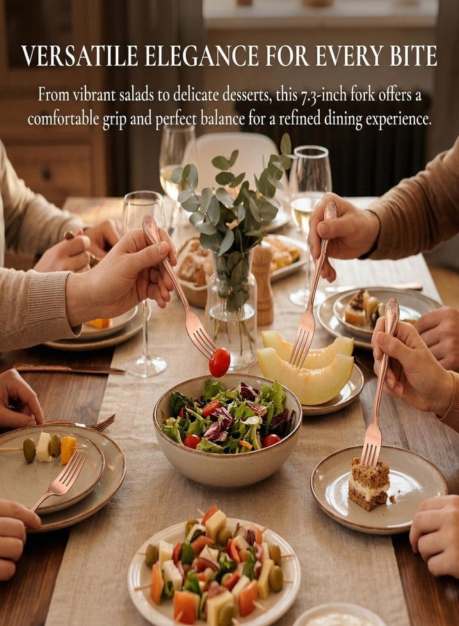 FULLYWARE Rose Gold Salad Forks Set of 12, FULLYWARE 430 Stainless Steel Satin Finish Dessert Forks Silverware, Small Cake Forks with Rose Pattern Design, Dishwasher Safe for Home Restaurant - Image 3