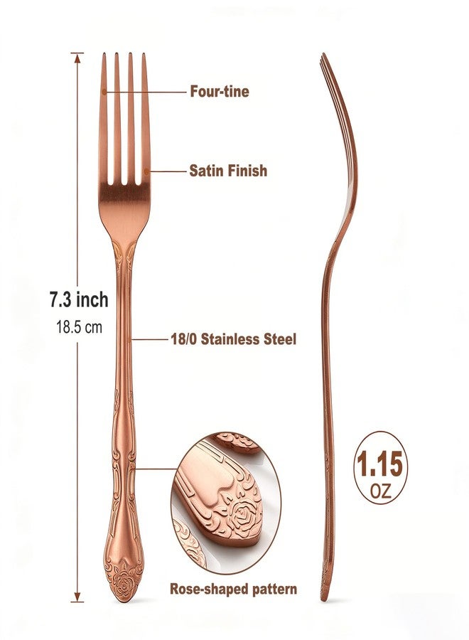 FULLYWARE Rose Gold Salad Forks Set of 12, FULLYWARE 430 Stainless Steel Satin Finish Dessert Forks Silverware, Small Cake Forks with Rose Pattern Design, Dishwasher Safe for Home Restaurant - Image 2