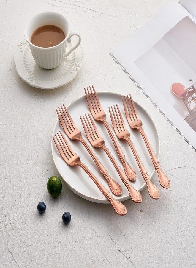 FULLYWARE Rose Gold Salad Forks Set of 12, FULLYWARE 430 Stainless Steel Satin Finish Dessert Forks Silverware, Small Cake Forks with Rose Pattern Design, Dishwasher Safe for Home Restaurant - Image 5