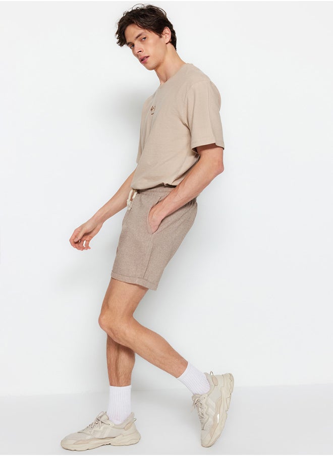 trendyol Mink Regular Fit Elastic Waist Linen Look Short Shorts & Bermuda  - Image 4